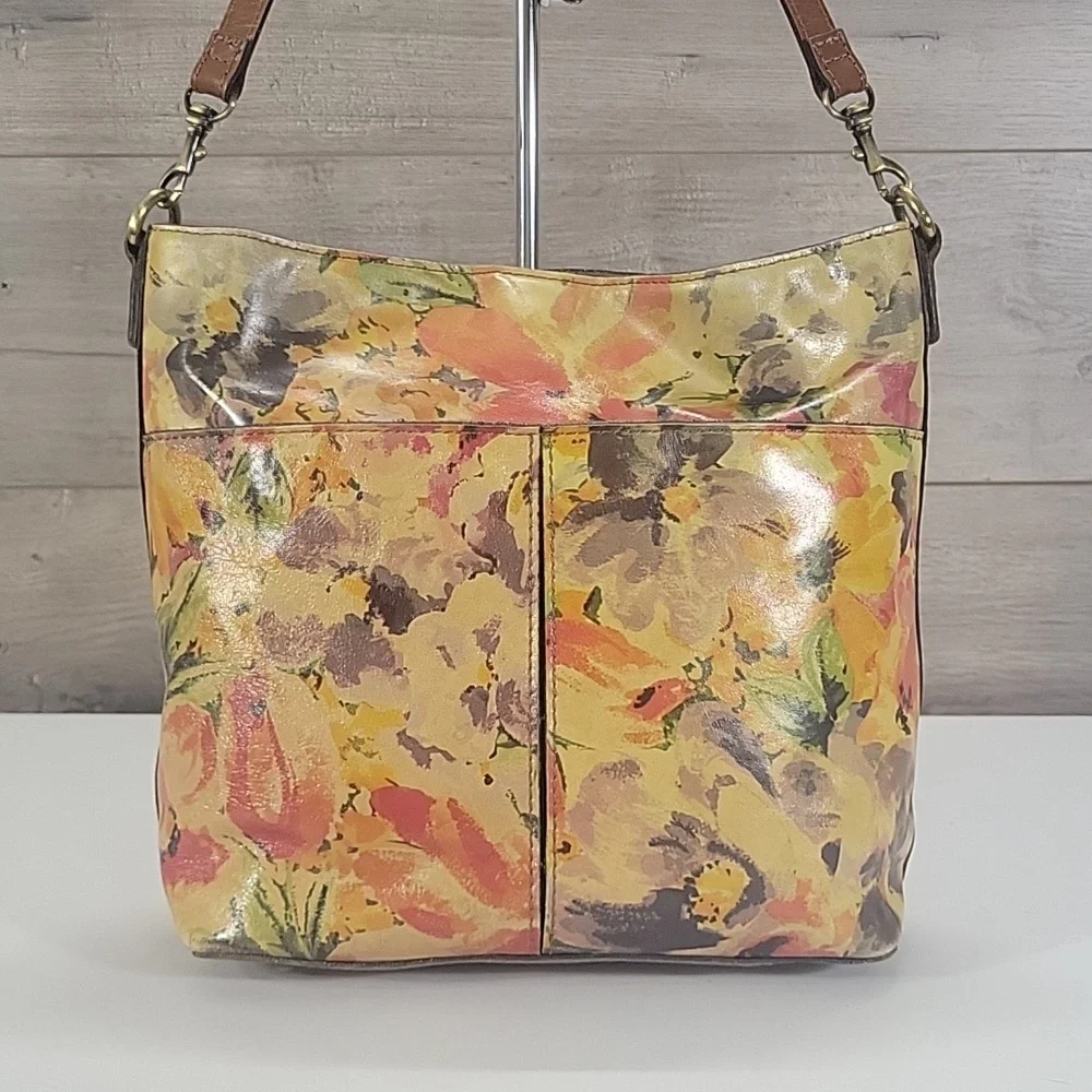 Patricia Nash Floral Watercolor Yellow Leather Tote Shoulder Bag